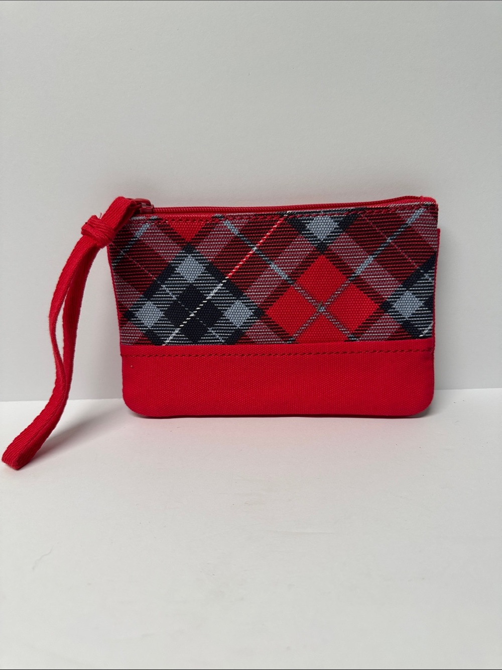 Lands’ End Red Plaid Canvas Wristlet Pouch
